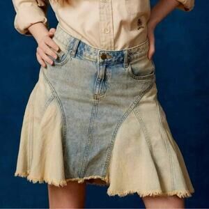 Urban Outfitters BDG Reagan Spliced Denim Mini Skirt Raw Hem MED